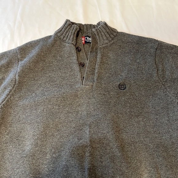 Chaps Mens Medium Grey 1/4 Zip Pullover Knit Sweater - Picture 2 of 9